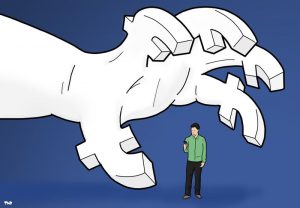 big fb hand over one person
